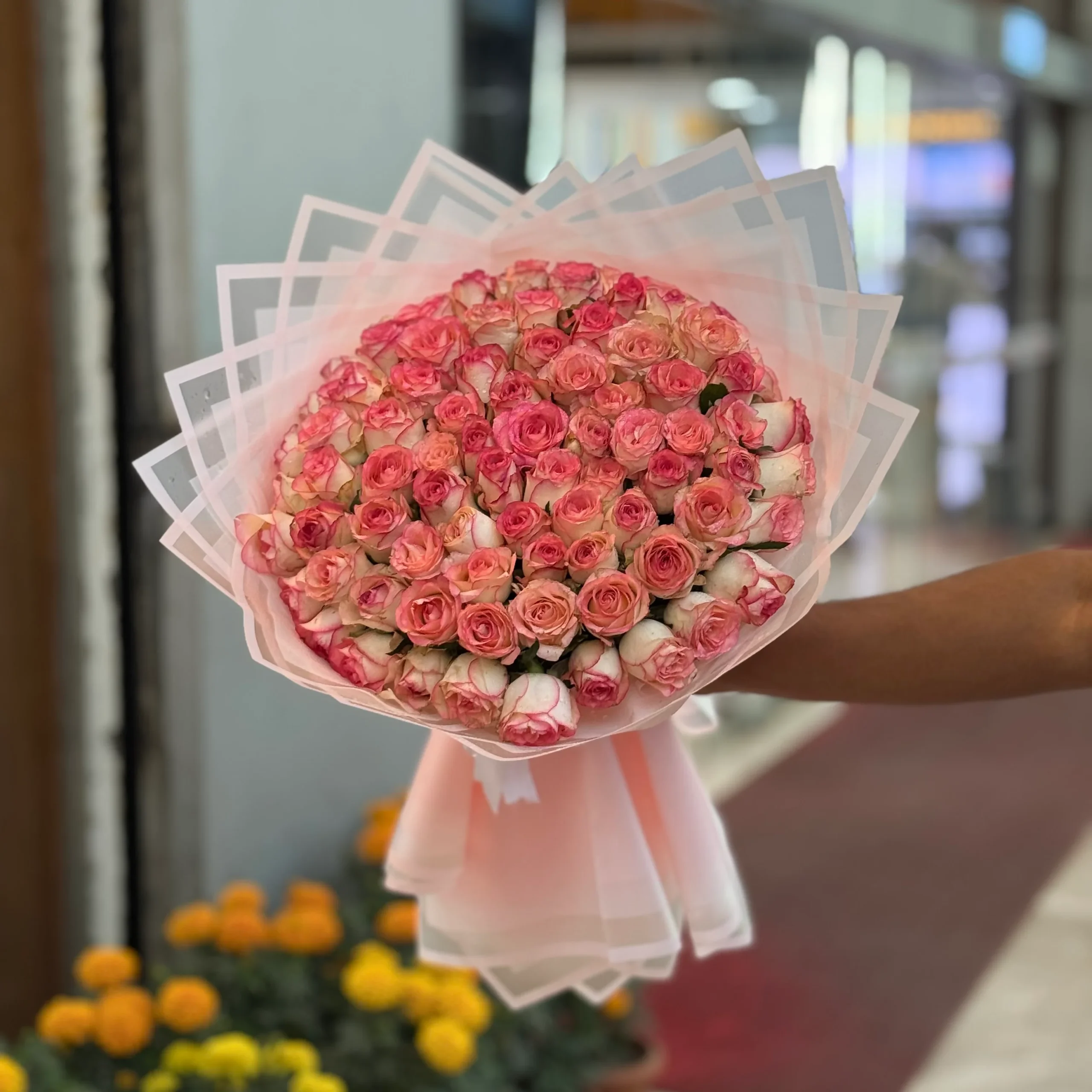 100 Pcs Pink Rose Bouquet