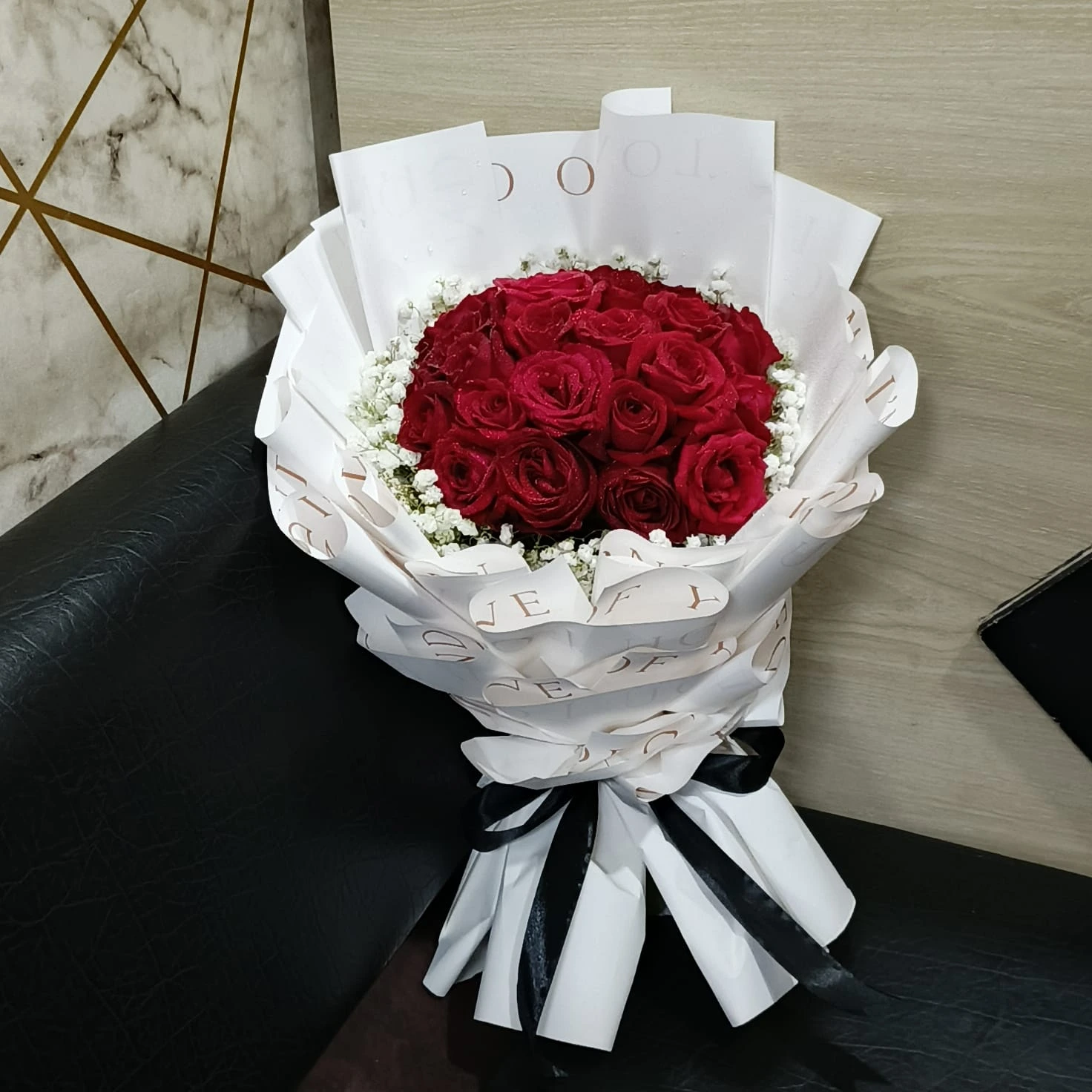 Red Rose Bouquet with Gypsy
