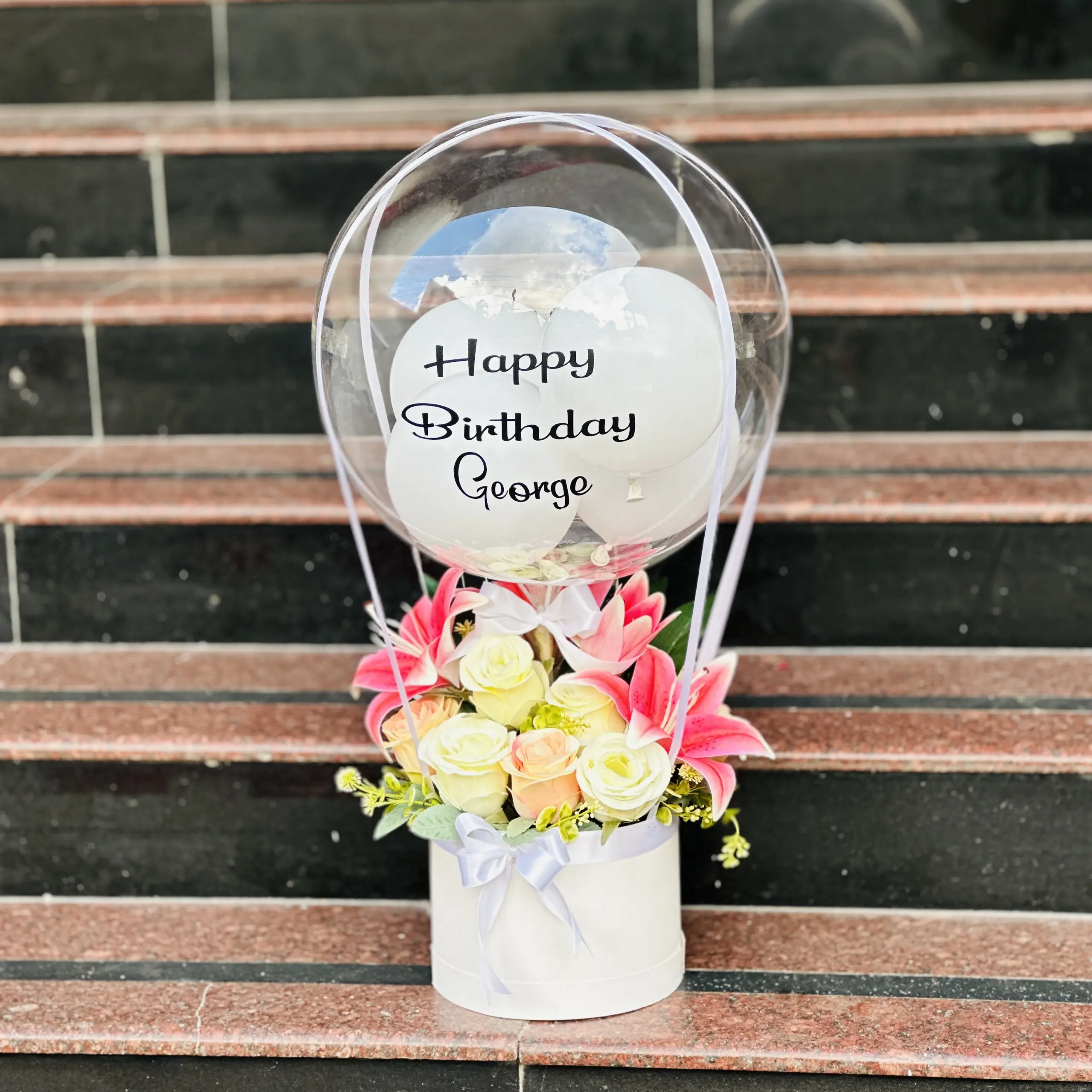 Artificial Flower Arrangement with Custom Balloon