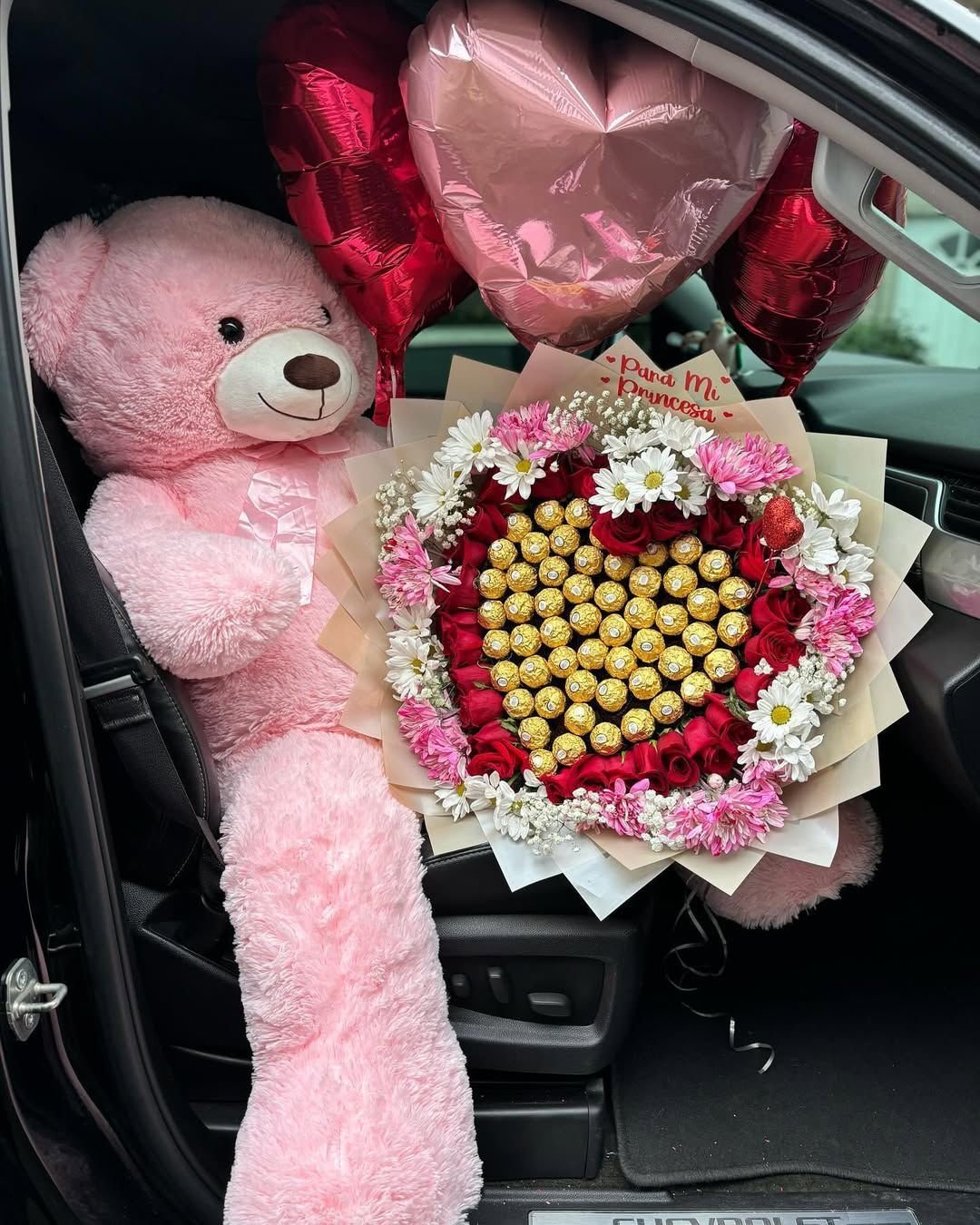 Pink Teddy Bear with Chocolate Flower Bouquet